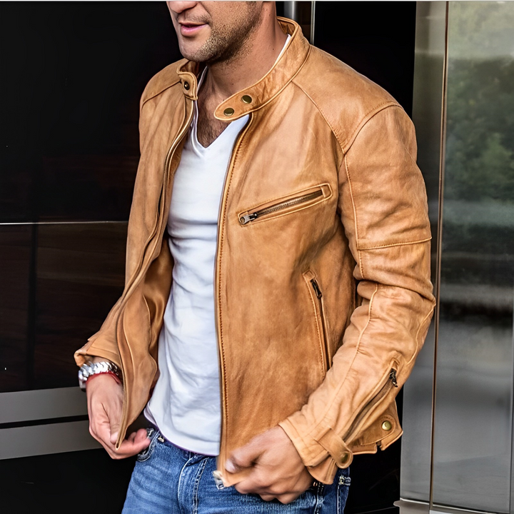 Mens Leather Jacket Four-Season Classic Fit