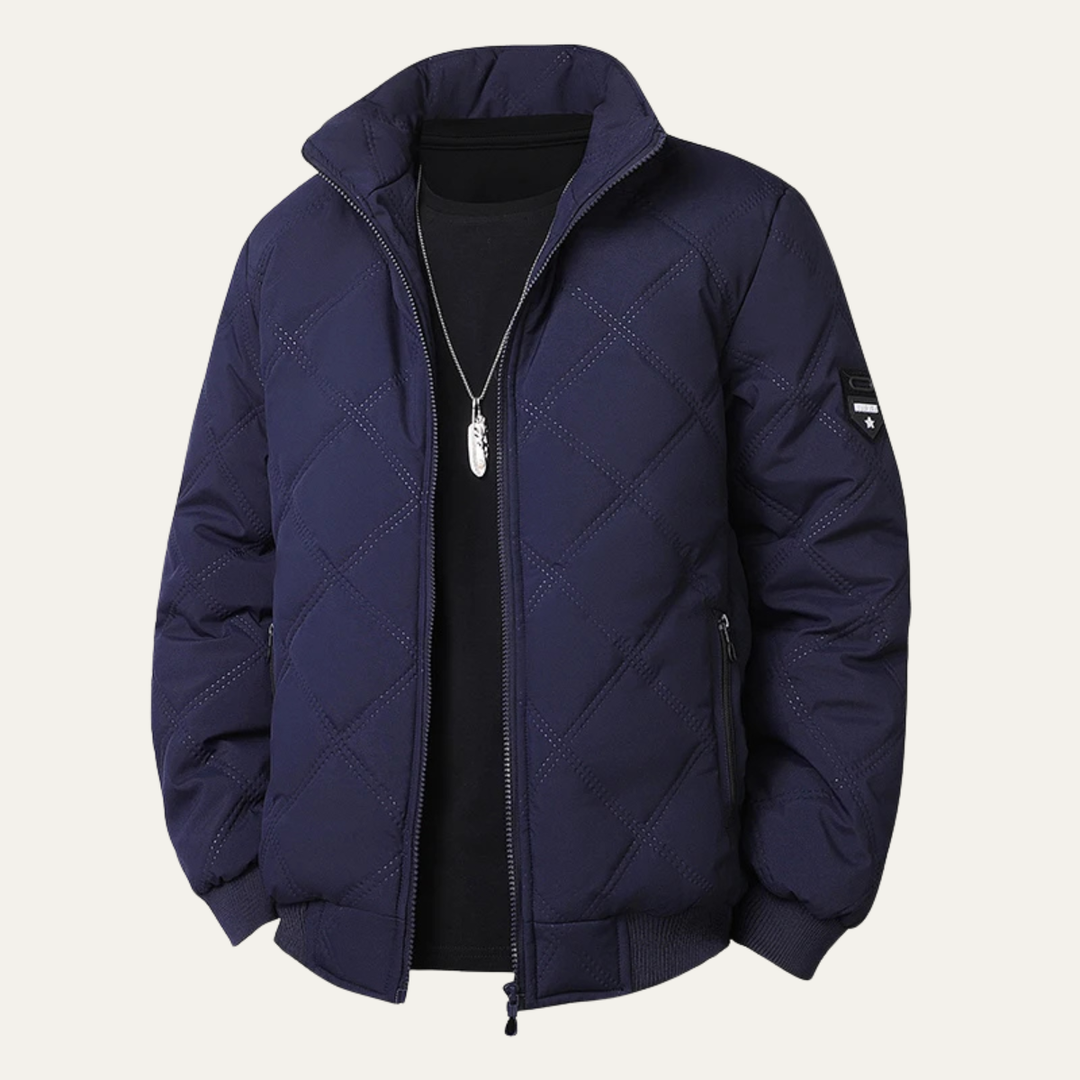 Mens Quilted Jacket Fleece Lined Thick Warm Stand Collar