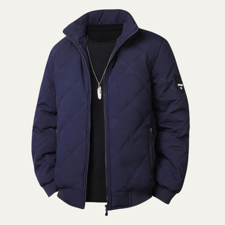 Mens Quilted Jacket Fleece Lined Thick Warm Stand Collar