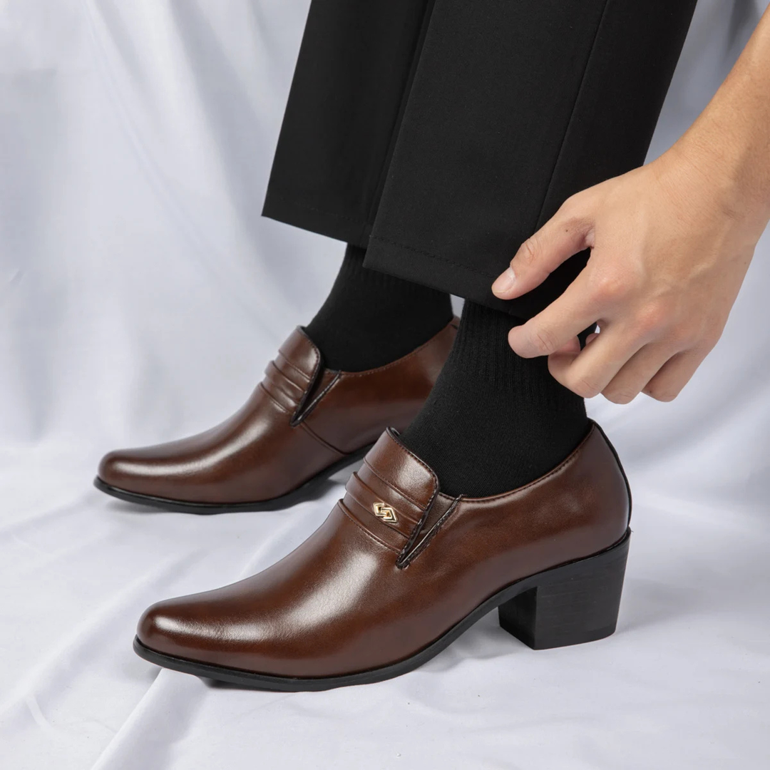 Mens Leather Dress Shoes Slip-On Cuban Heel Loafers