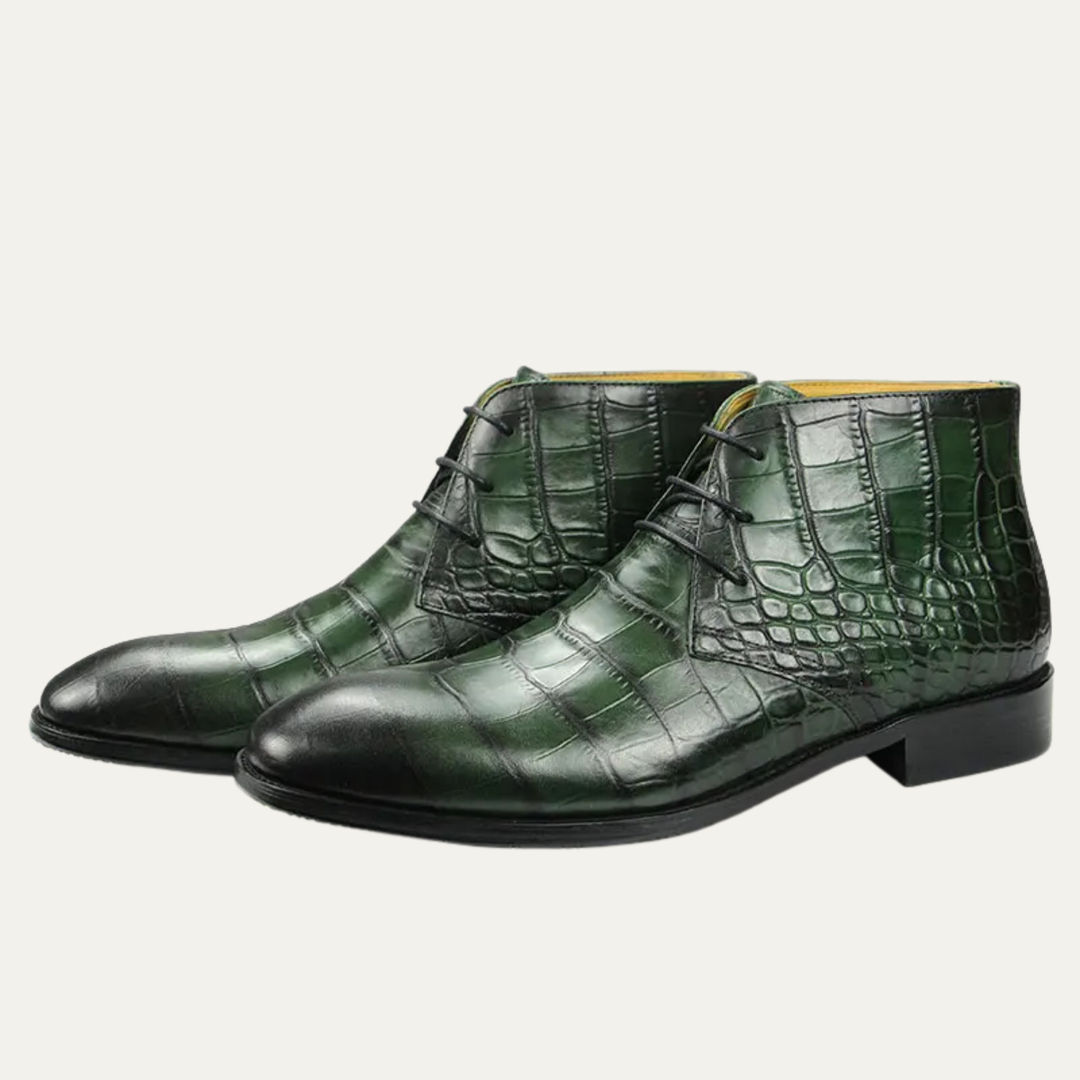 Mens Leather Dress Boots Crocodile Pattern Lace-Up - BritishMode