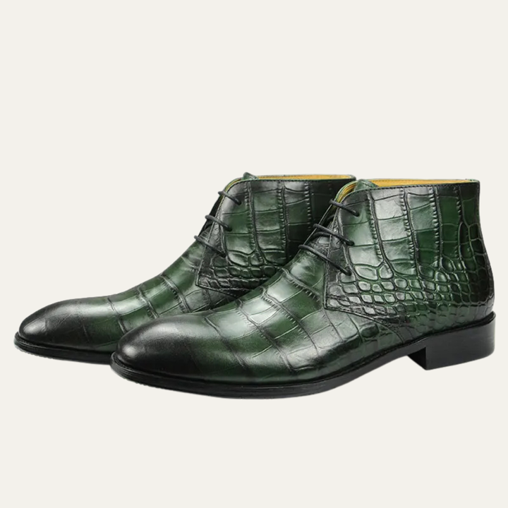 Mens Leather Dress Boots Crocodile Pattern Lace-Up - BritishMode