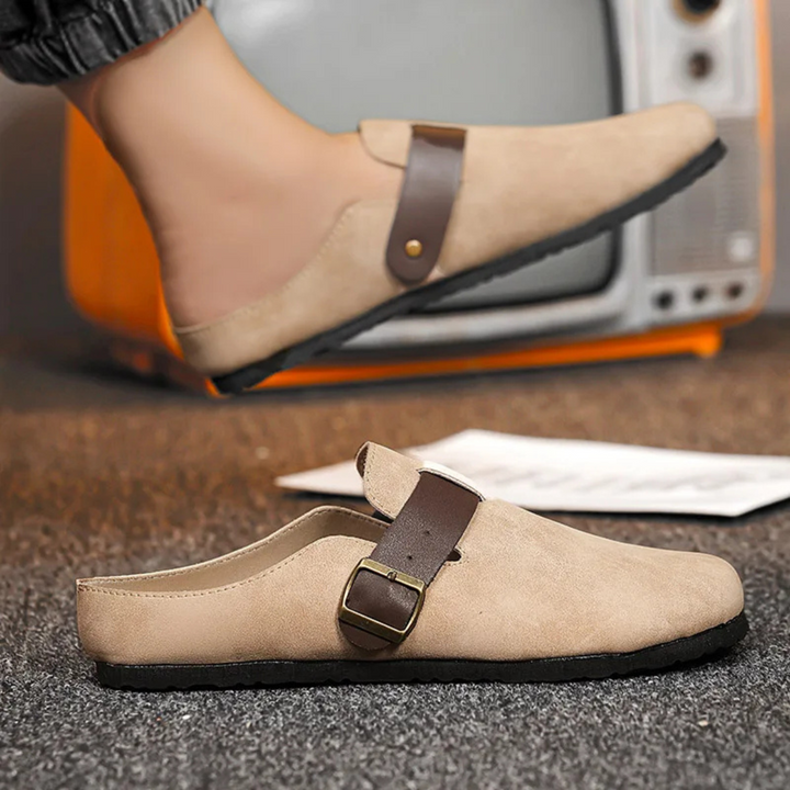 Mens Suede Moccasin Slippers Slip-On Buckle Style