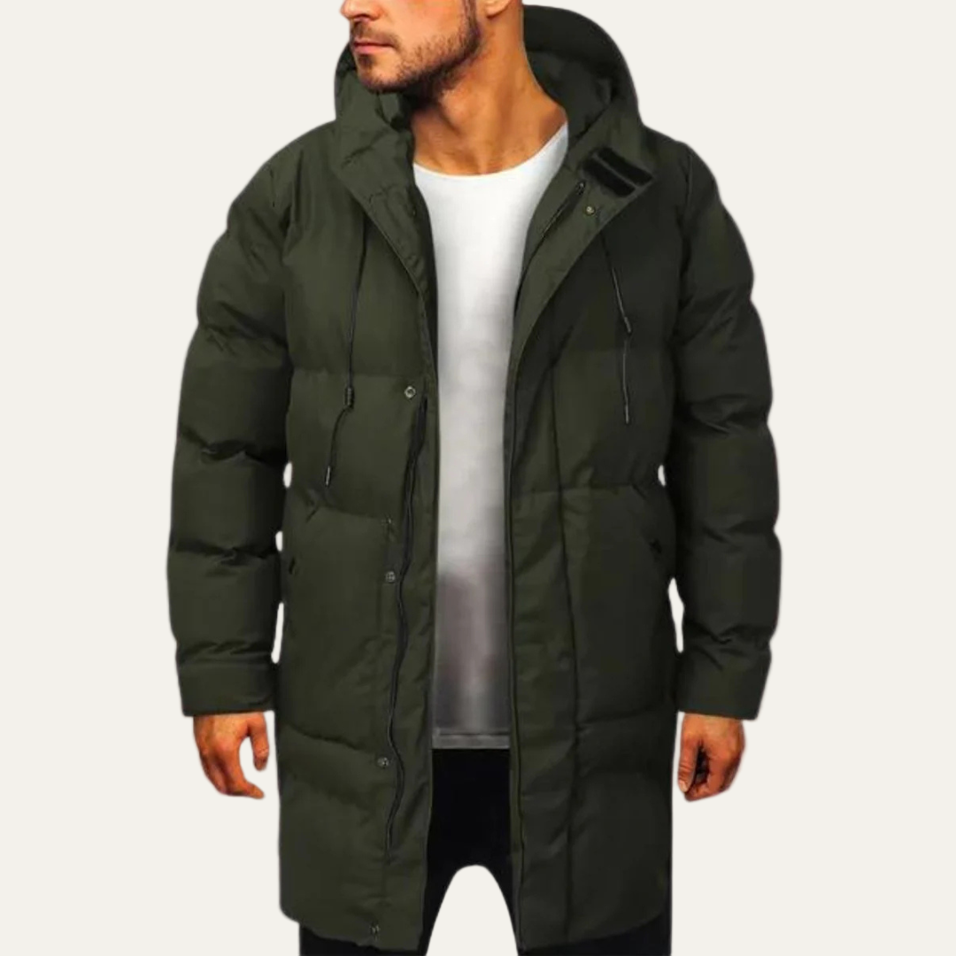 Mens Long Line Parka Coat Insulated Warm
