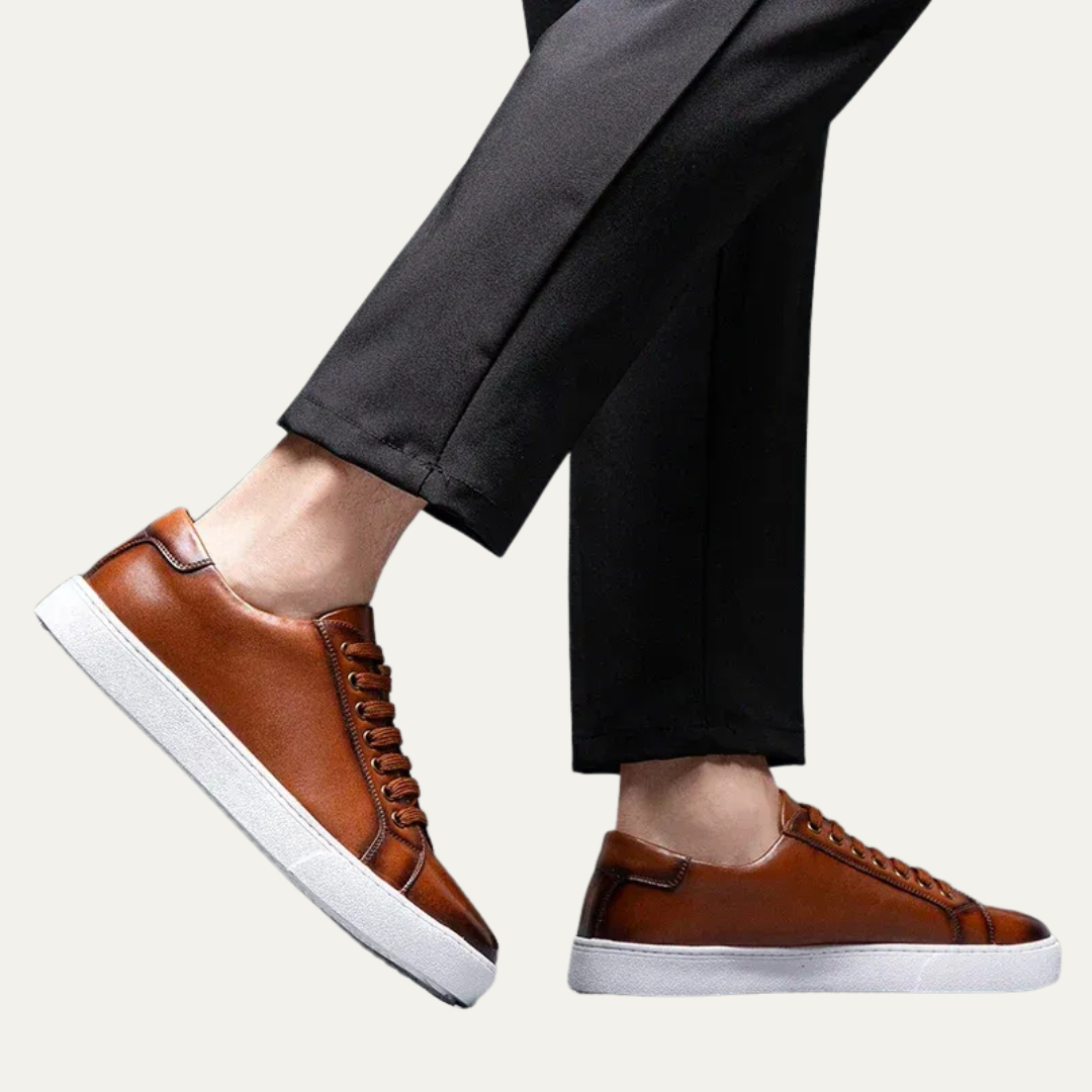 Mens Leather Low-Top Sneakers Thick Cupsole