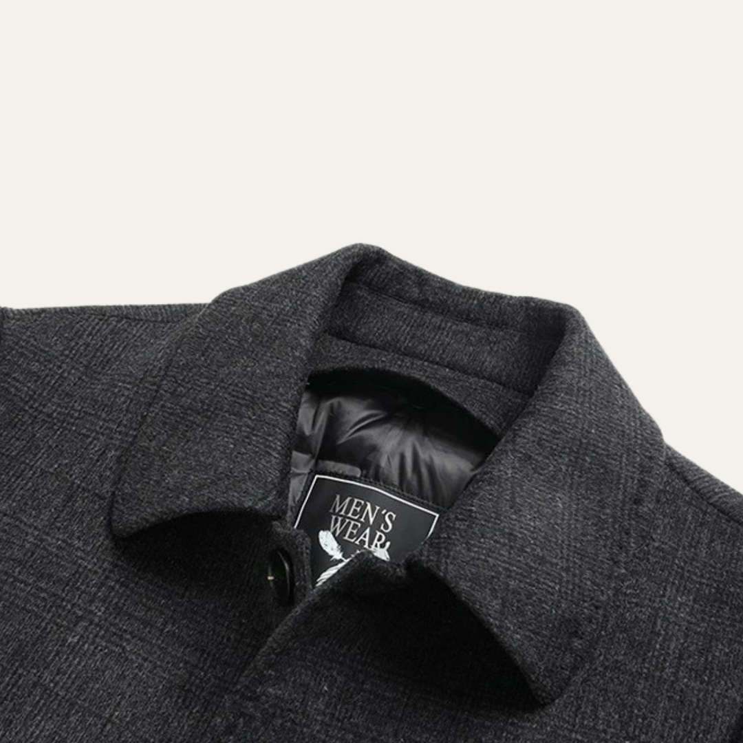 Mens Wool Blend Overcoat with Quilted Lining Plaid Pattern
