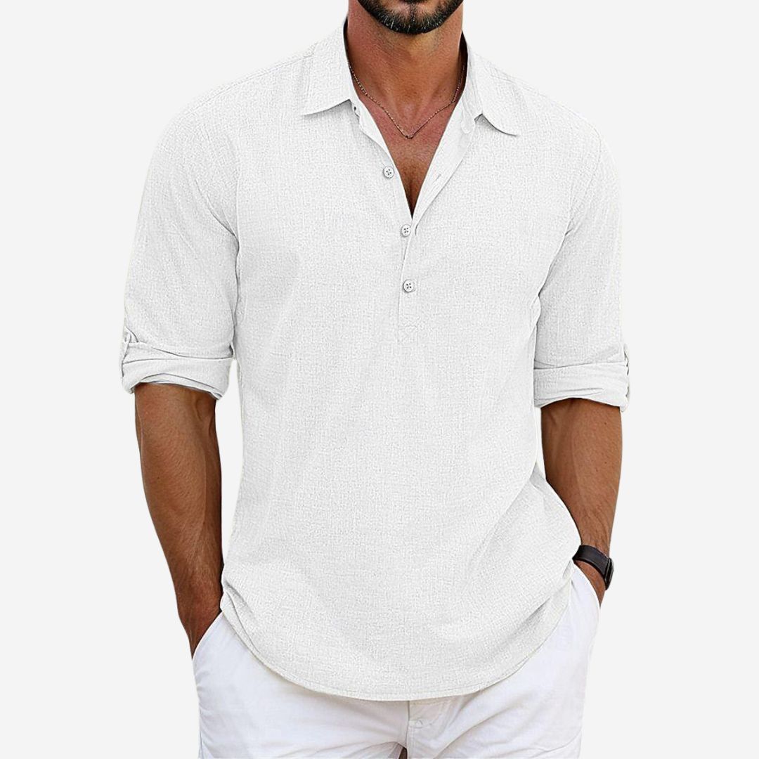 Mens Linen Blend Shirt Relaxed Fit Button Placket