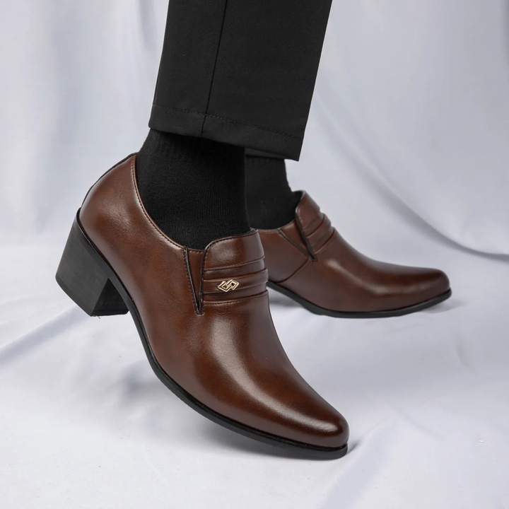 Mens Leather Dress Shoes Slip-On Cuban Heel Loafers