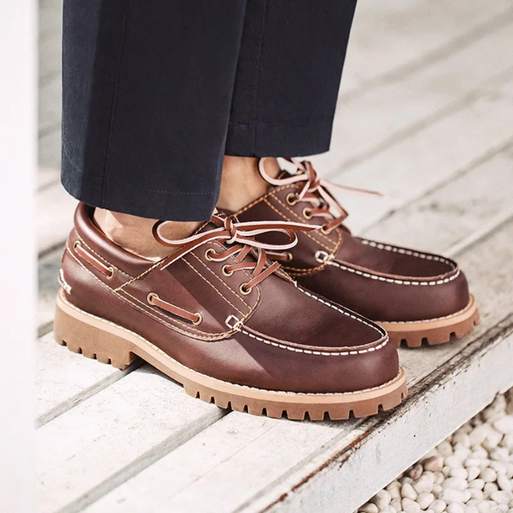 Mens Leather Loafers Lace-Up Retro Grip Sole