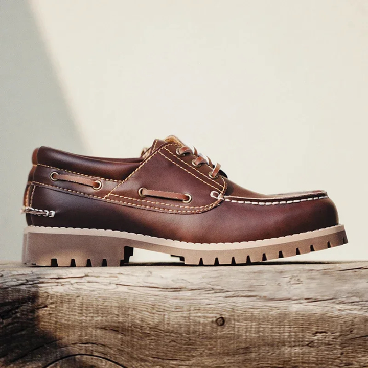 Mens Leather Loafers Lace-Up Retro Grip Sole