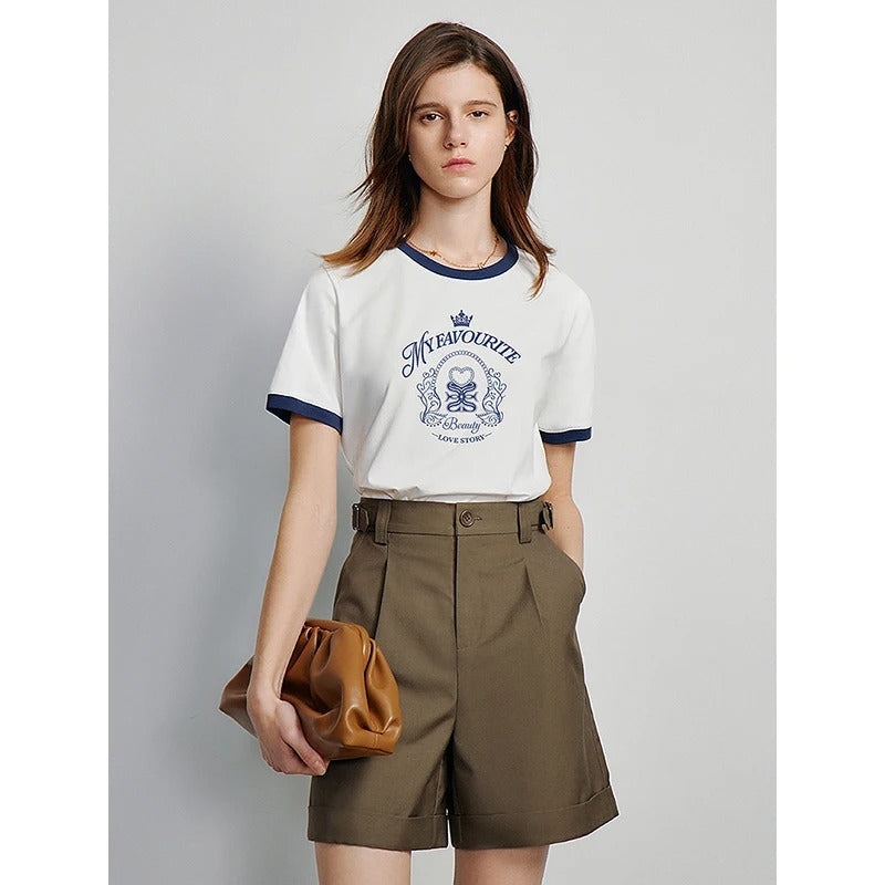Womens Printed T-Shirt with Contrast Hem Relaxed Fit - BritishMode
