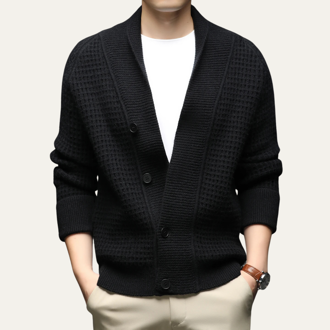Mens Chunky Knit Cardigan with Shawl Collar