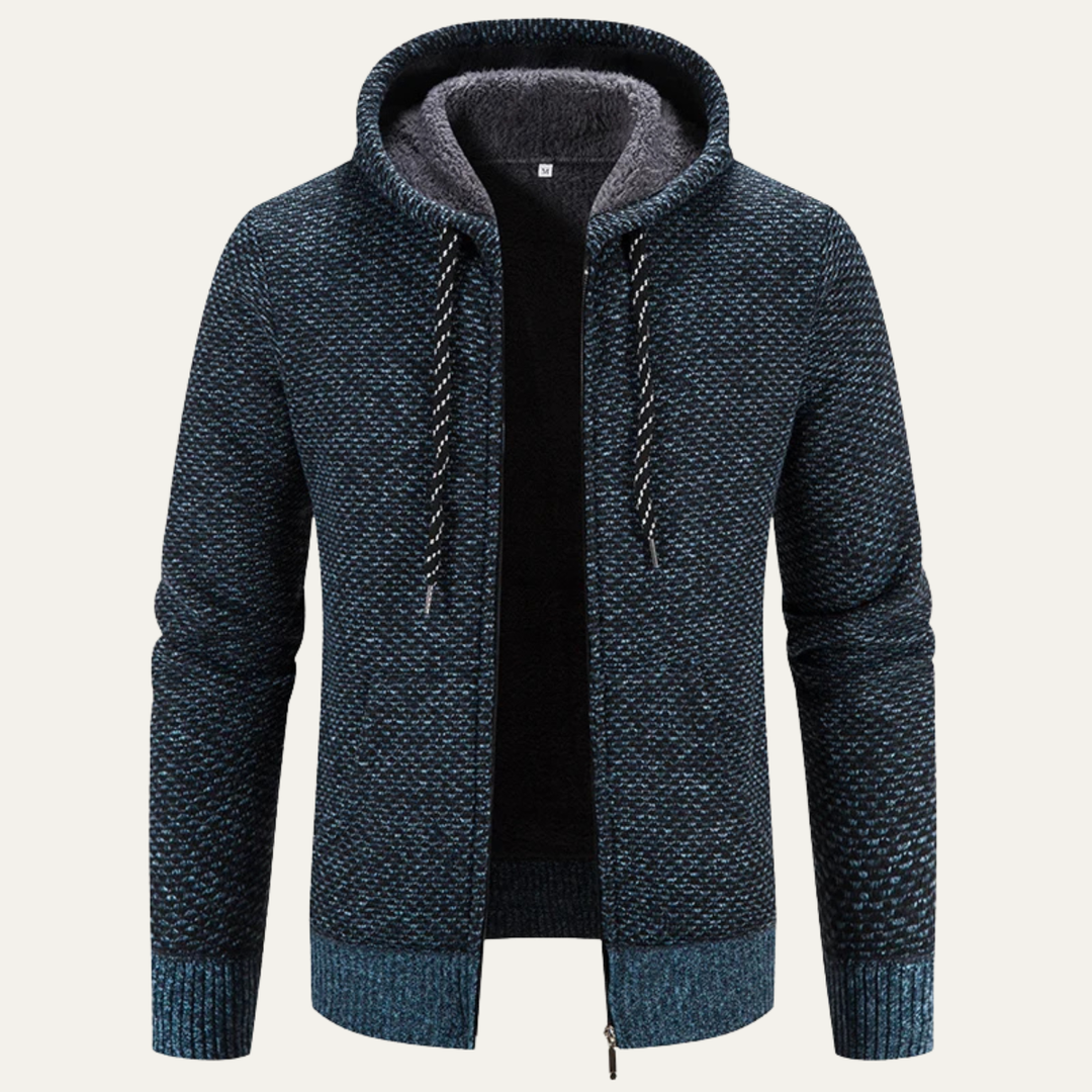 Mens Casual Knit Jacket Zip-Up Hooded