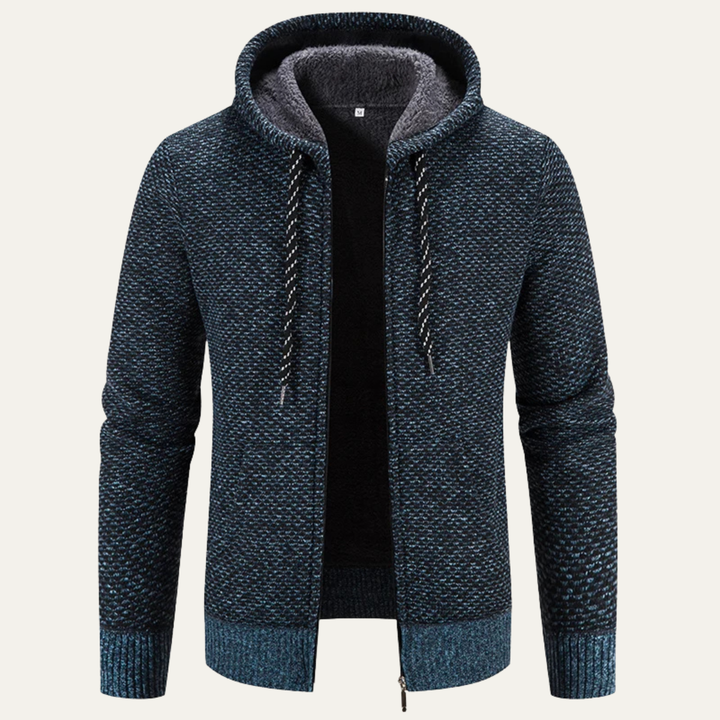 Mens Casual Knit Jacket Zip-Up Hooded