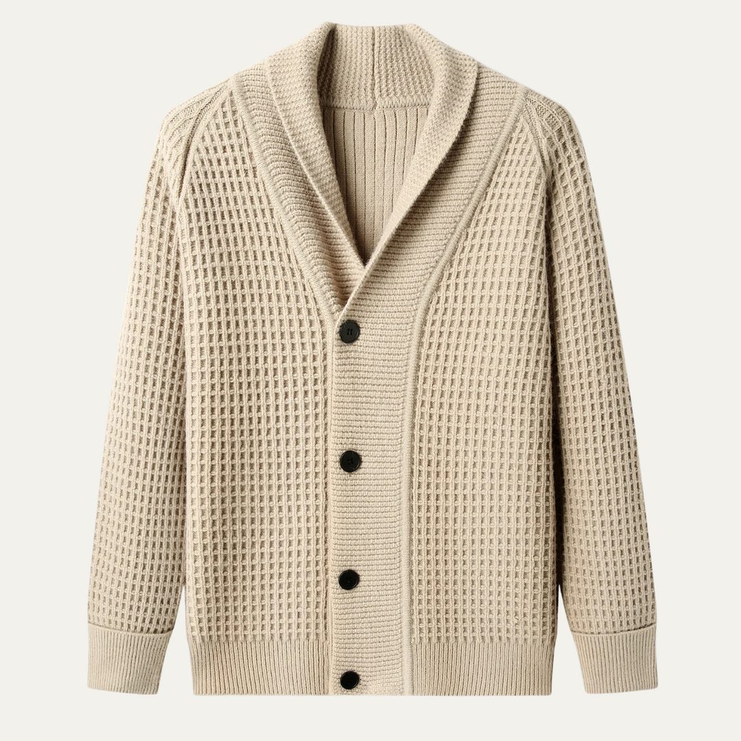 Mens Chunky Knit Cardigan with Shawl Collar - BritishMode