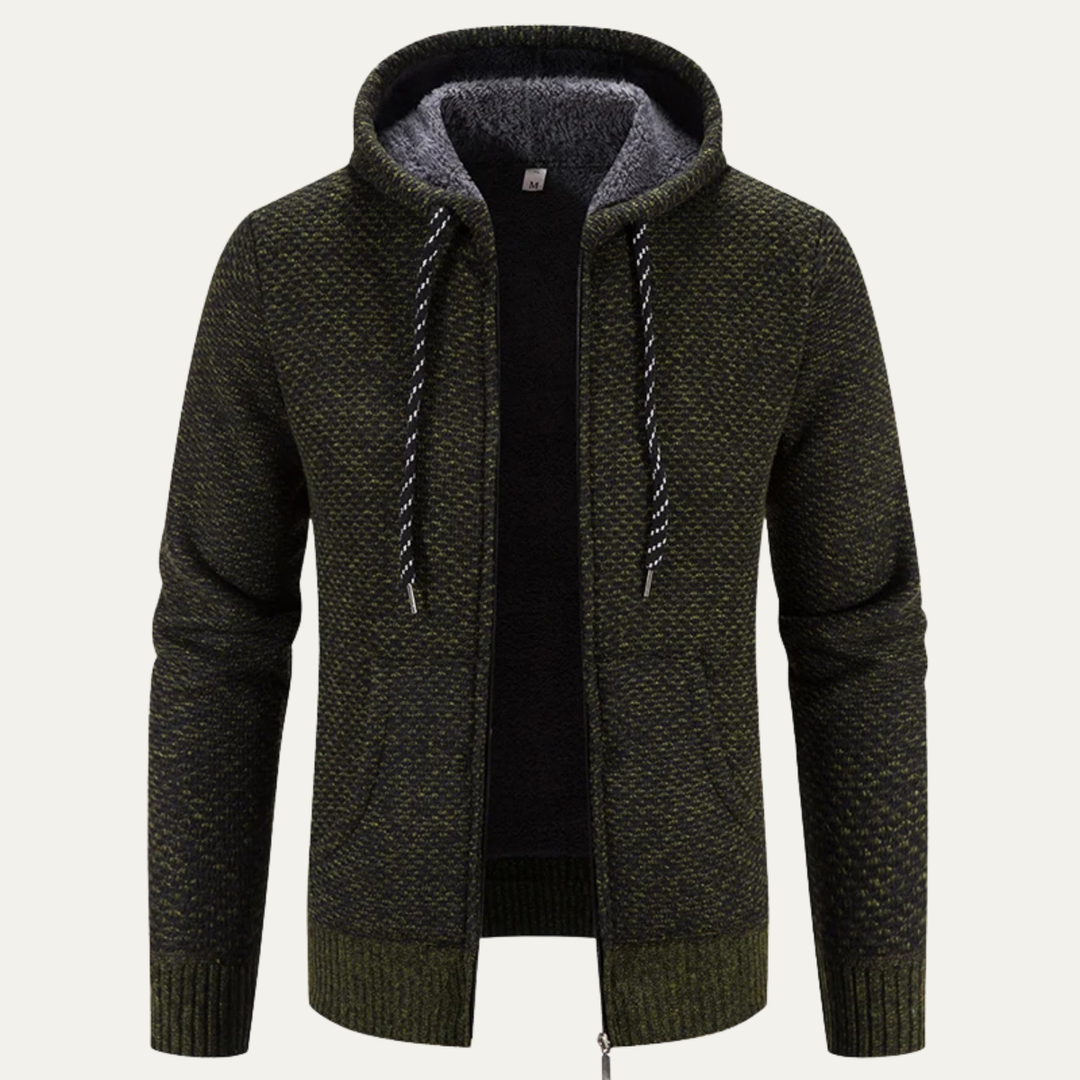 Mens Casual Knit Jacket Zip-Up Hooded