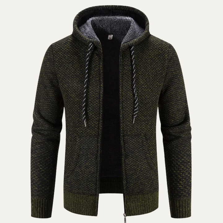 Mens Casual Knit Jacket Zip-Up Hooded