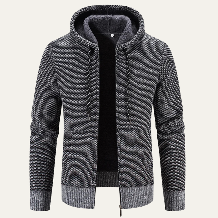 Mens Casual Knit Jacket Zip-Up Hooded