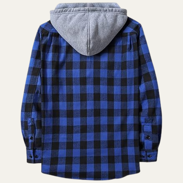 Mens Flannel Jacket Hooded Plaid Button-Down with Pocket