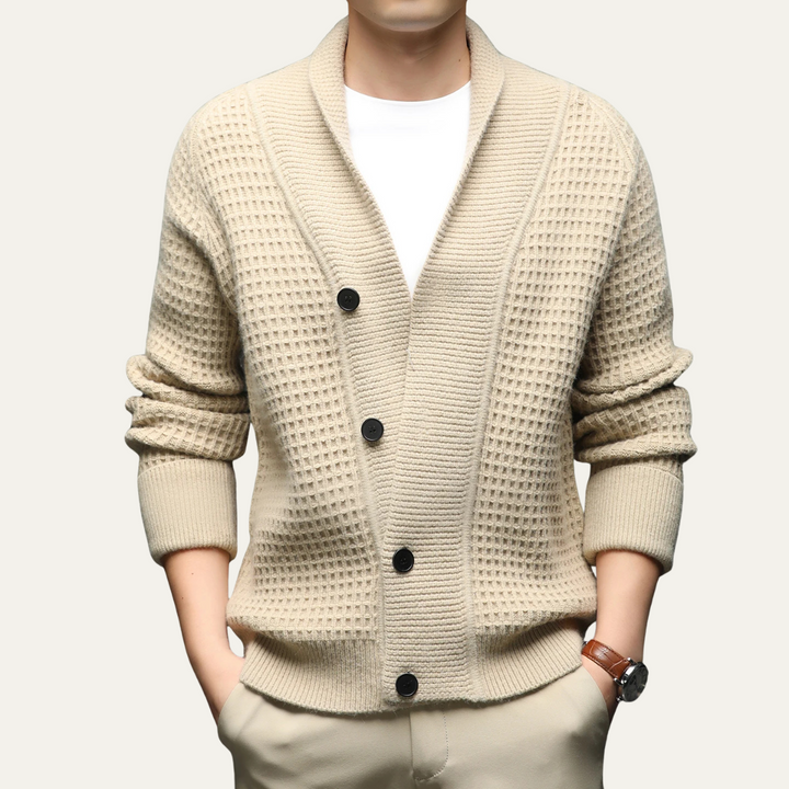 Mens Chunky Knit Cardigan with Shawl Collar