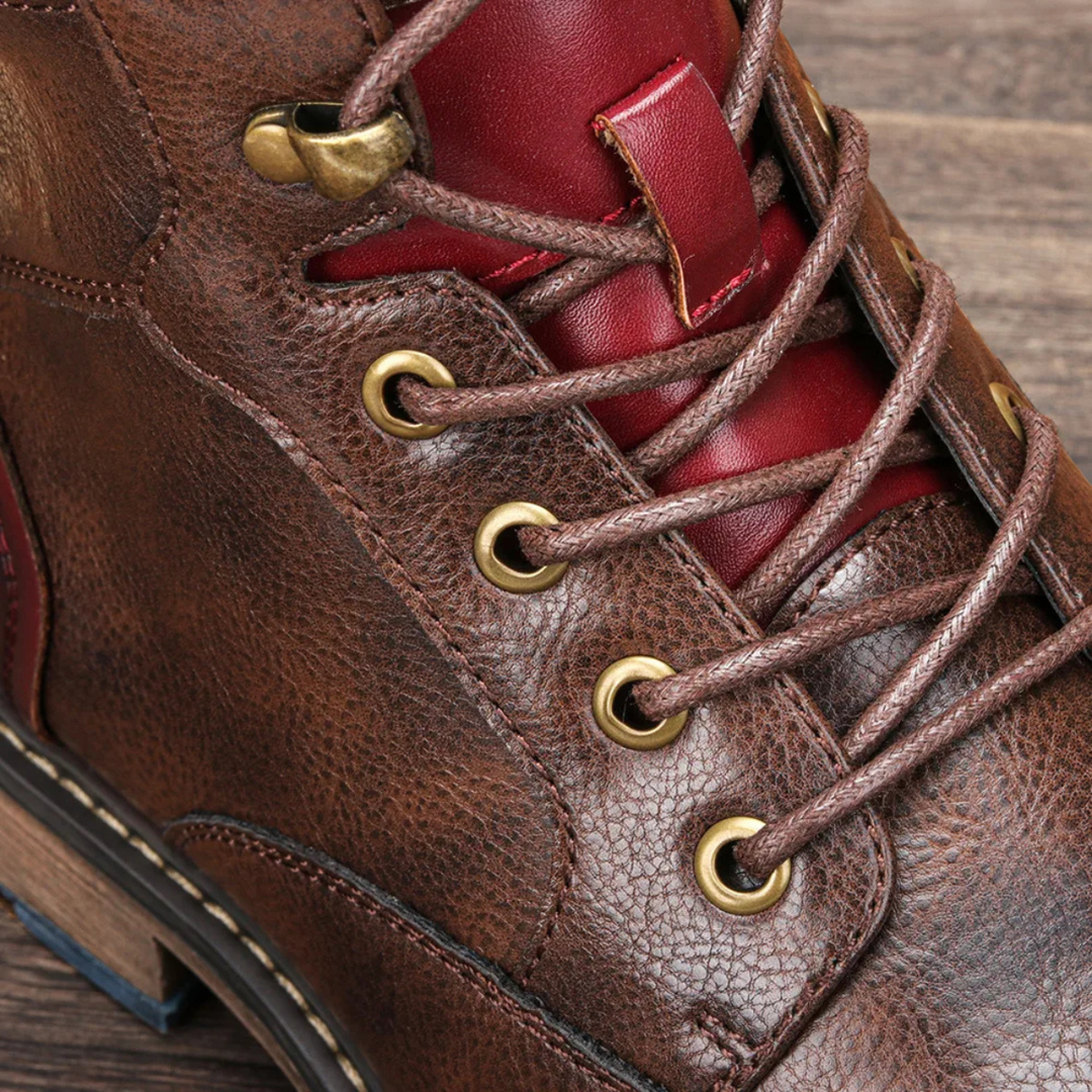Mens Casual Leather Ankle Boots Lace-Up