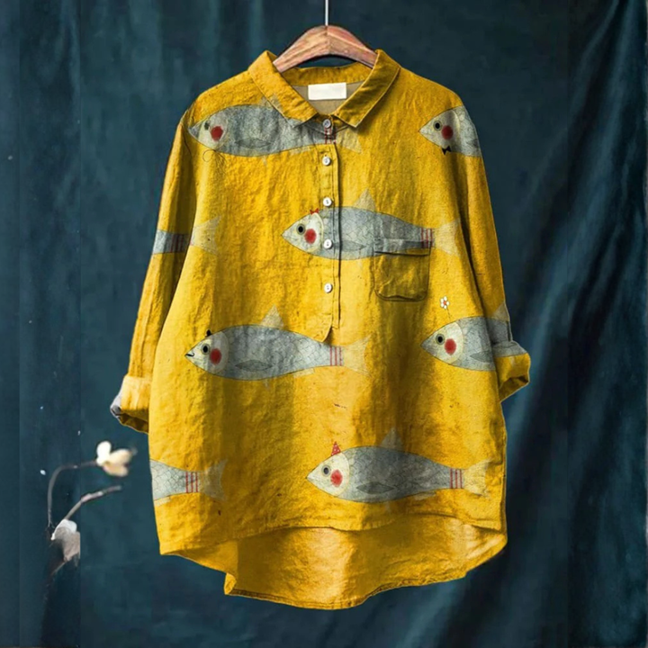 Womens Linen Shirt Oversized Fit Button Front
