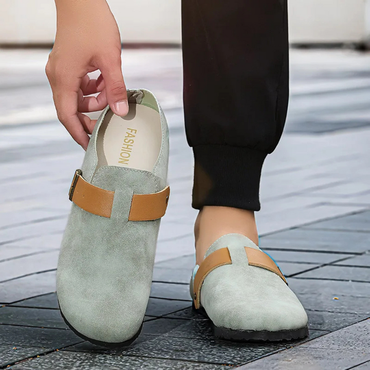 Mens Suede Moccasin Slippers Slip-On Buckle Style
