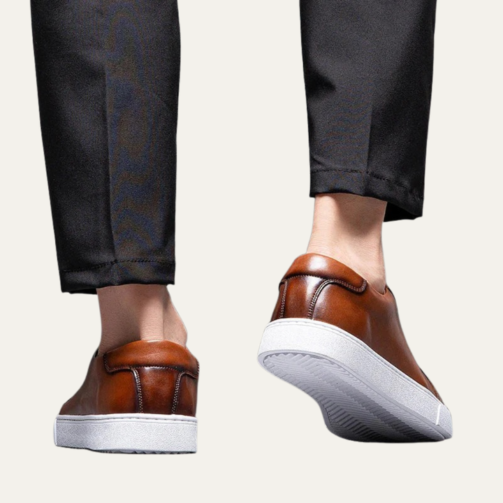 Mens Leather Low-Top Sneakers Thick Cupsole