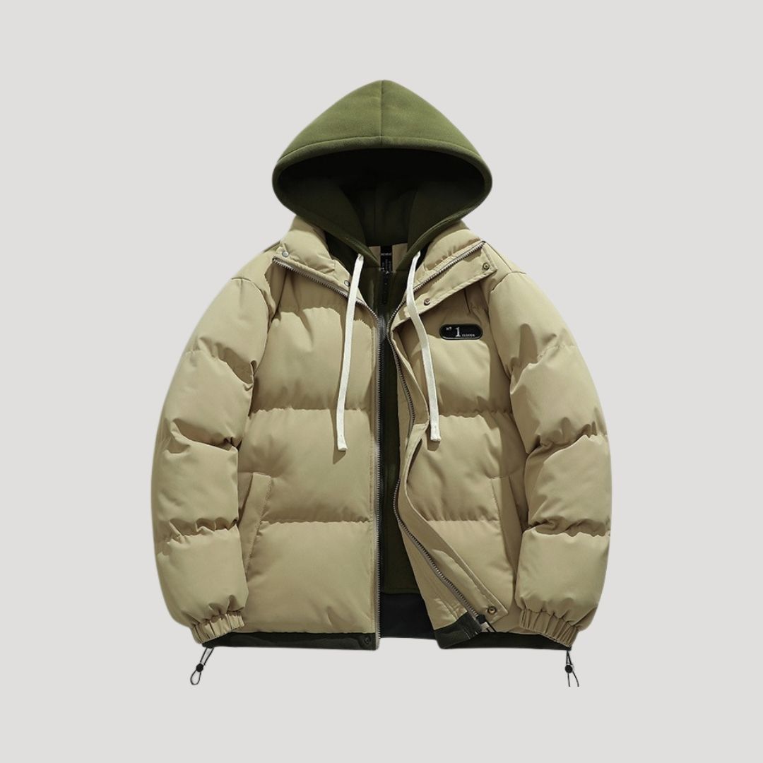 Mens Puffer Jacket Layered Design Hooded