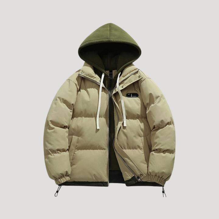 Mens Puffer Jacket Layered Design Hooded