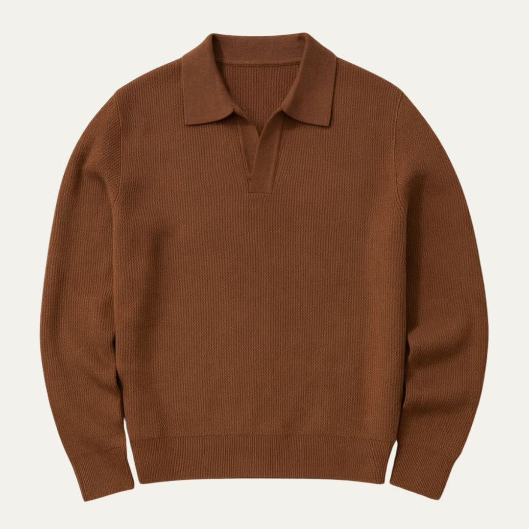Mens Polo Knit Sweater Ribbed Fit