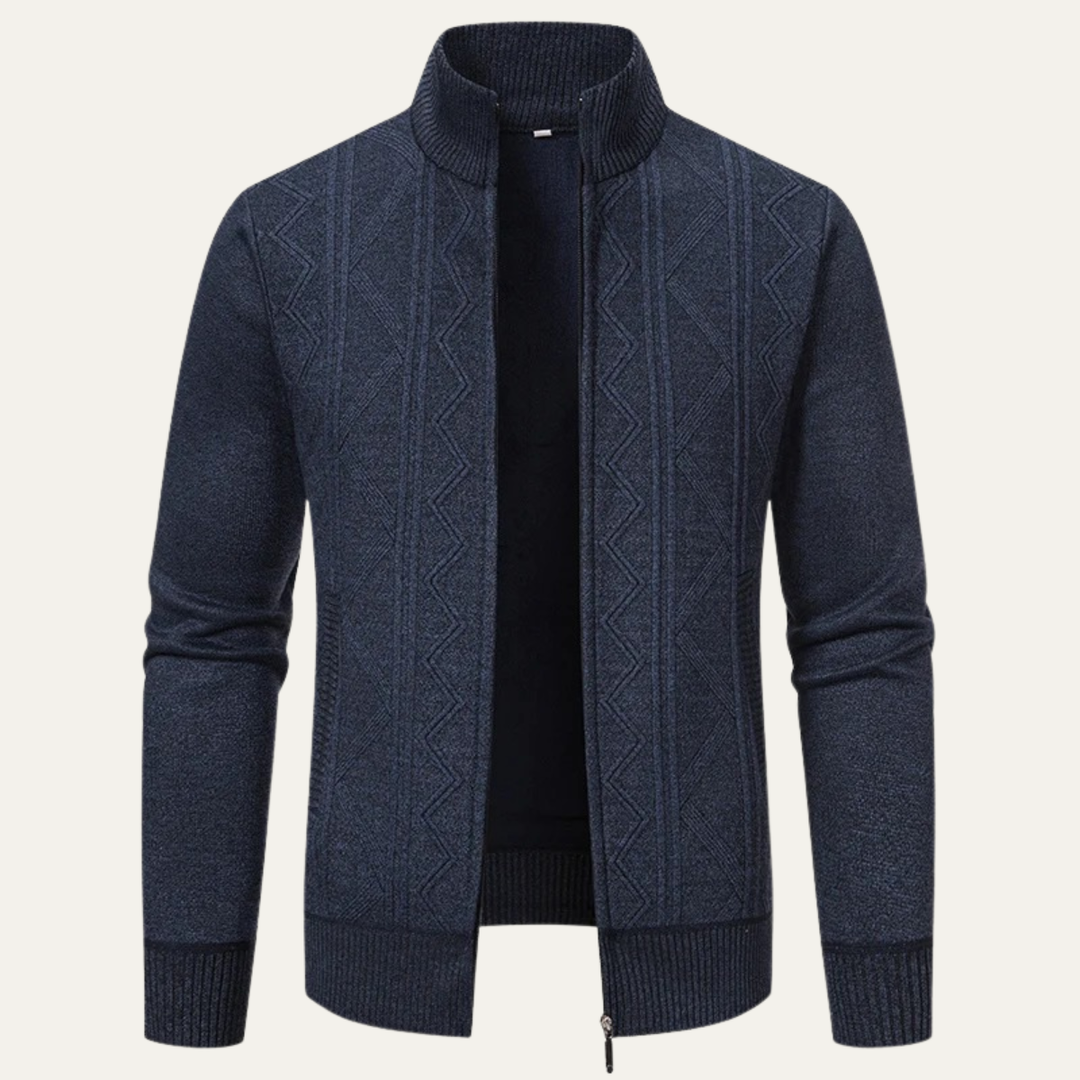 Mens Knit Cardigan High Neck Zip-Up Winter Style