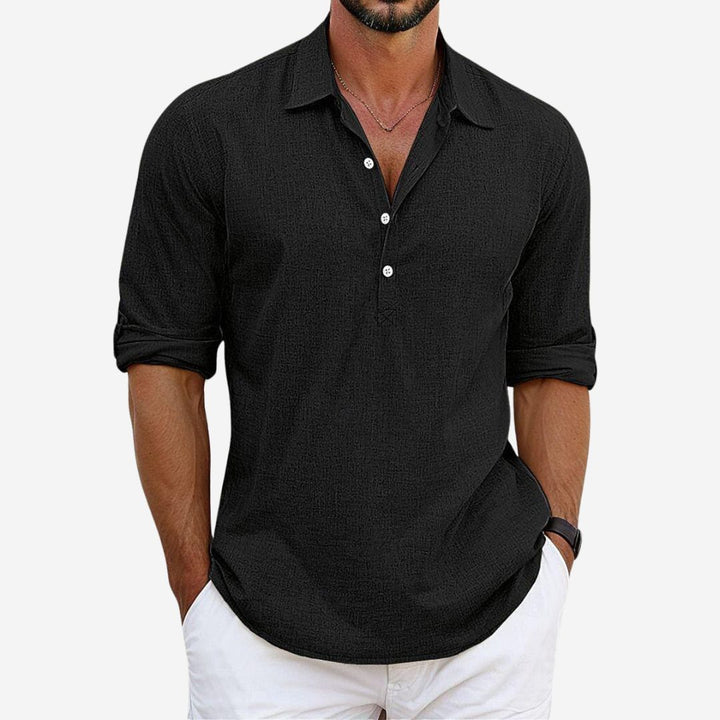 Mens Linen Blend Shirt Relaxed Fit Button Placket