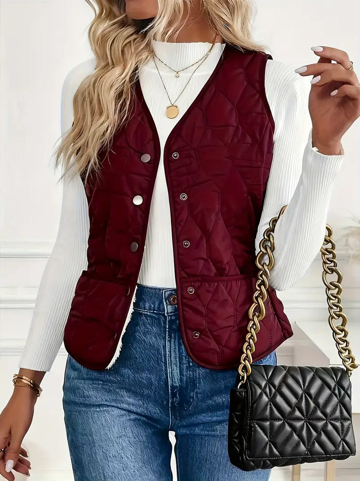 Womens Reversible Quilted Vest Sherpa Lined Lightweight Fit