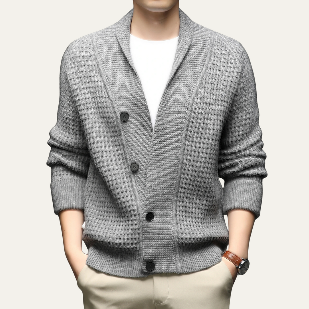 Mens Chunky Knit Cardigan with Shawl Collar