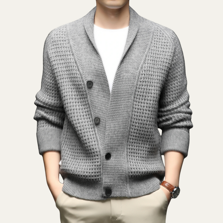 Mens Chunky Knit Cardigan with Shawl Collar