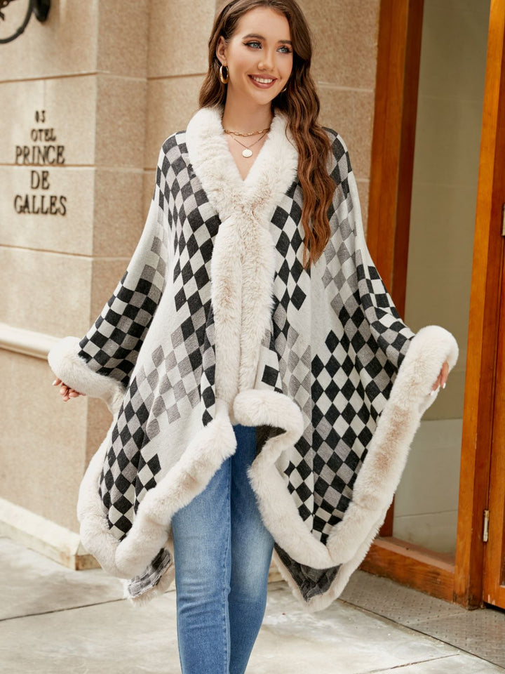 Womens Faux Fur Wrap Poncho Plush Patterned - BritishMode