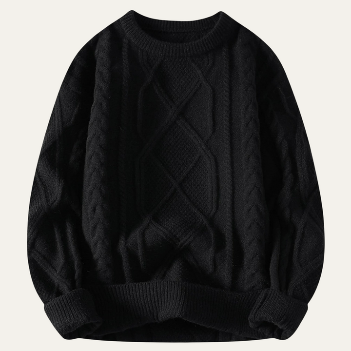 Mens Cable Knit Sweater Crewneck Warm Fit