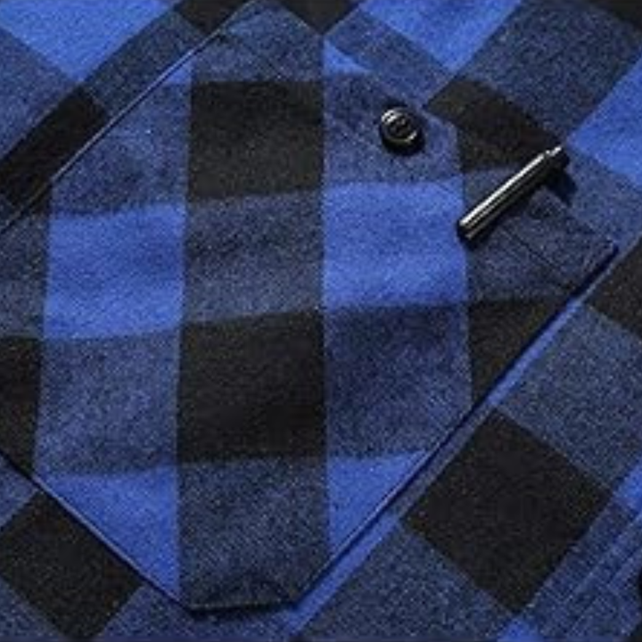Mens Flannel Jacket Hooded Plaid Button-Down with Pocket