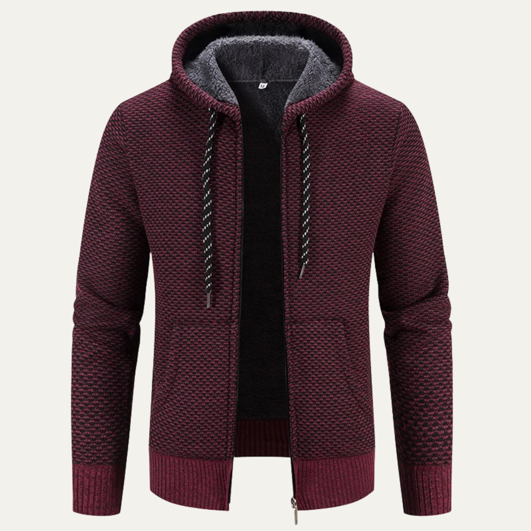 Mens Casual Knit Jacket Zip-Up Hooded