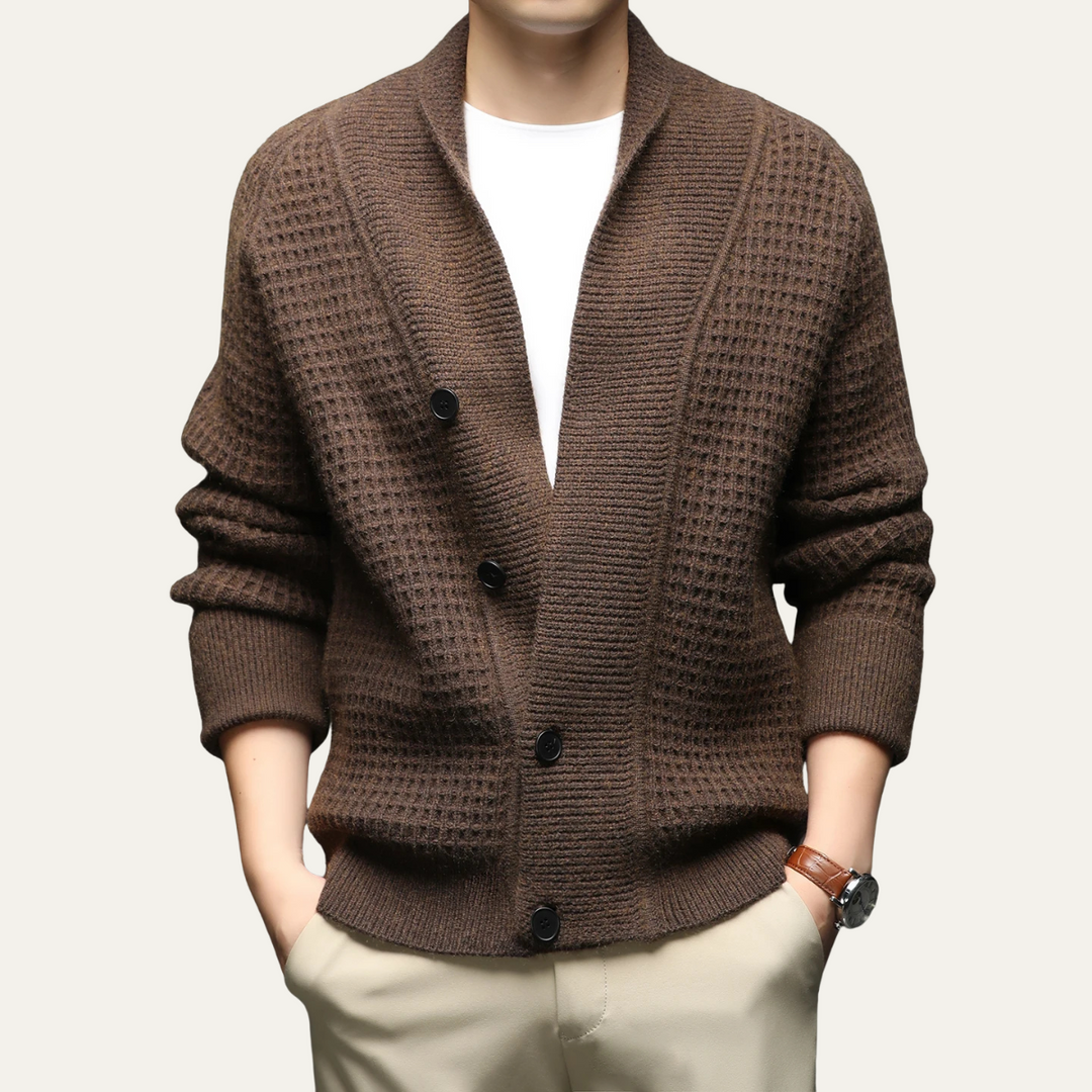 Mens Chunky Knit Cardigan with Shawl Collar