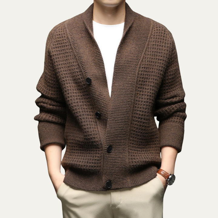 Mens Chunky Knit Cardigan with Shawl Collar