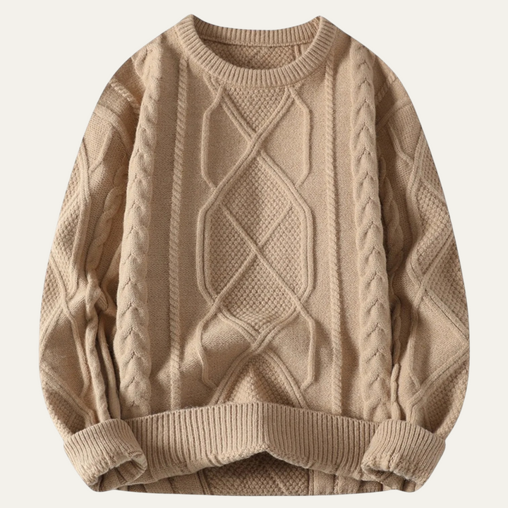 Mens Cable Knit Sweater Crewneck Warm Fit - BritishMode