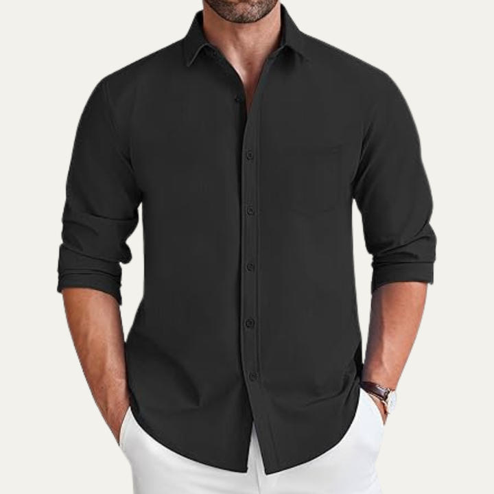 Mens Casual Button-Down Shirt Lightweight Cotton Blend