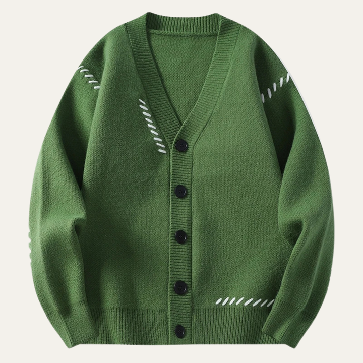 Mens V-Neck Knitted Cardigan Button-Up Winter Style
