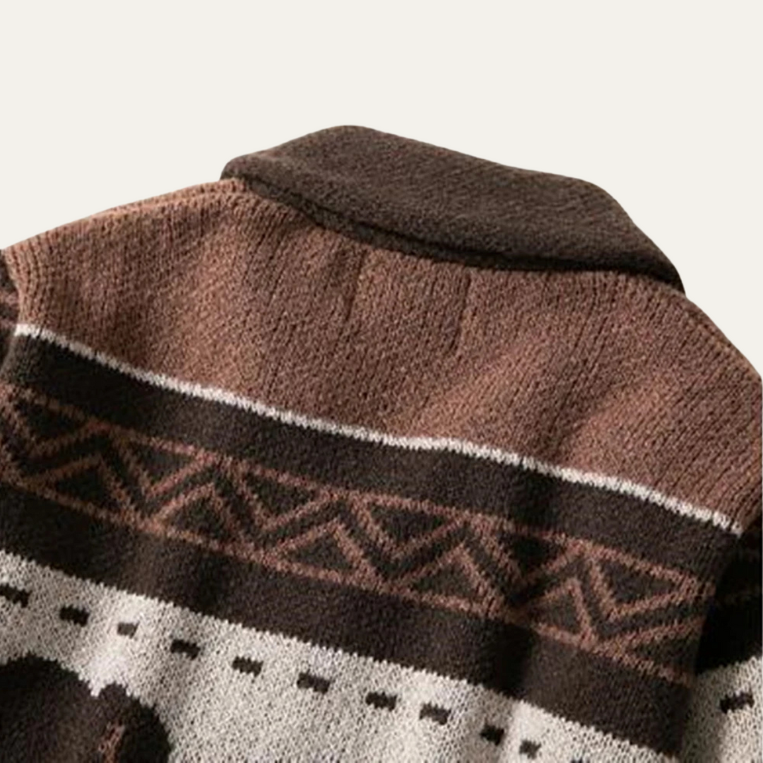 Mens Cardigan Wool Blend Retro Buffalo Print Winter