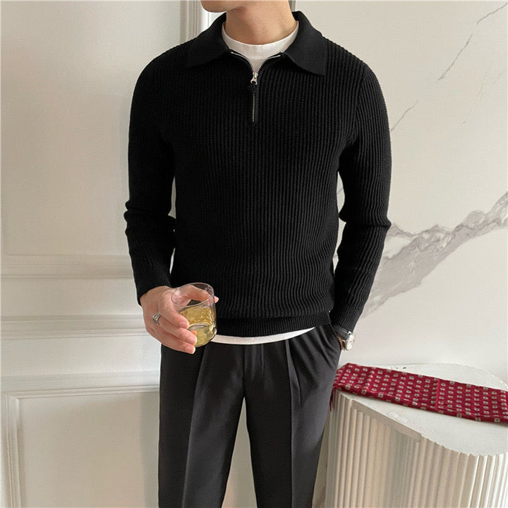 Mens Cotton Polo Sweater with Zipper Soft Fit