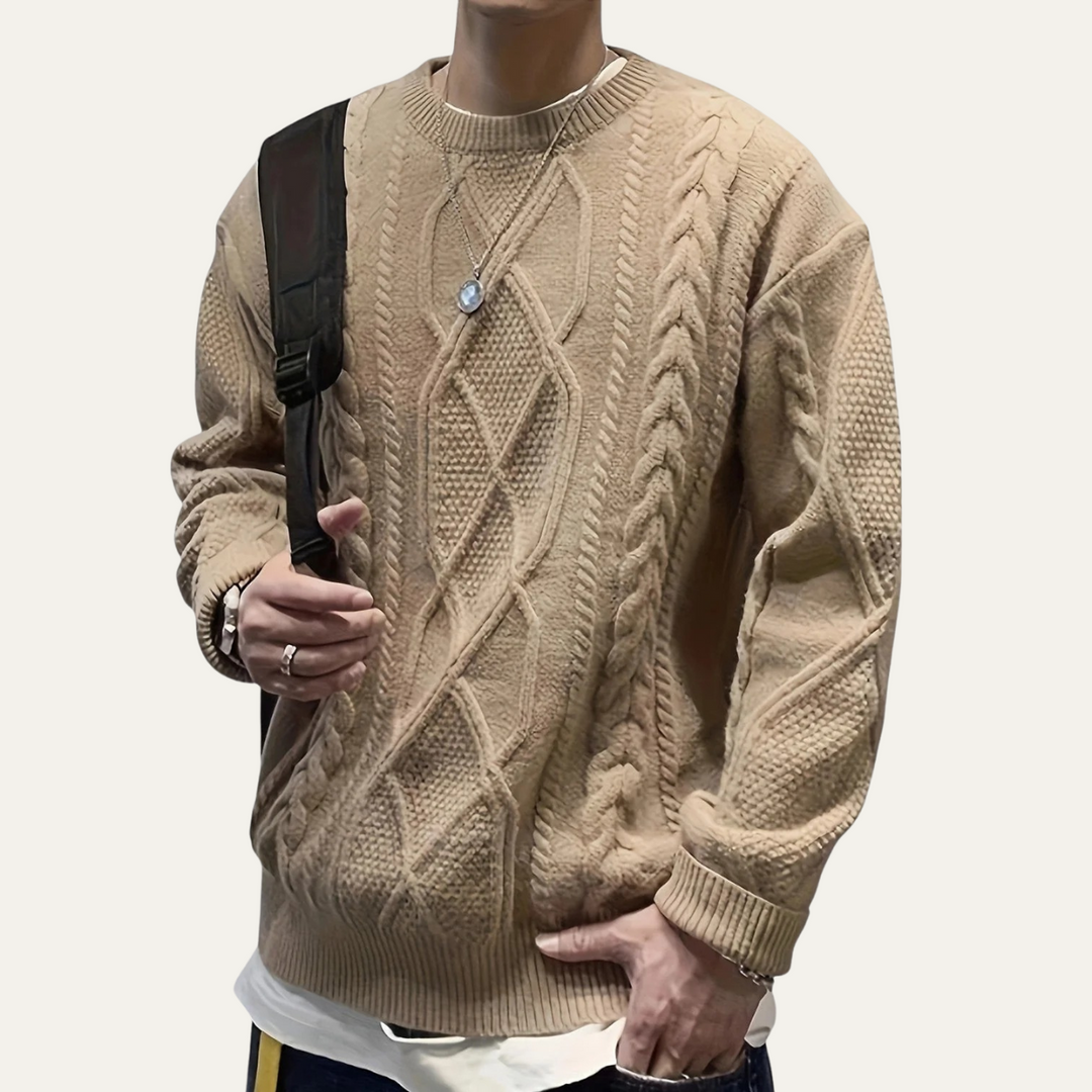 Mens Chunky Cable Knit Wool Sweater Warm Fit