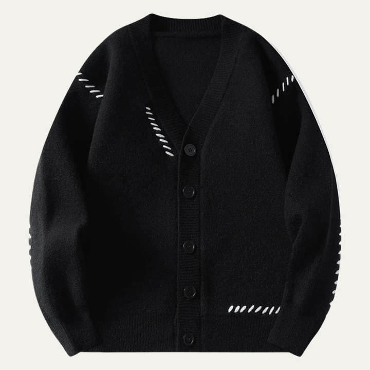 Mens V-Neck Knitted Cardigan Button-Up Winter Style
