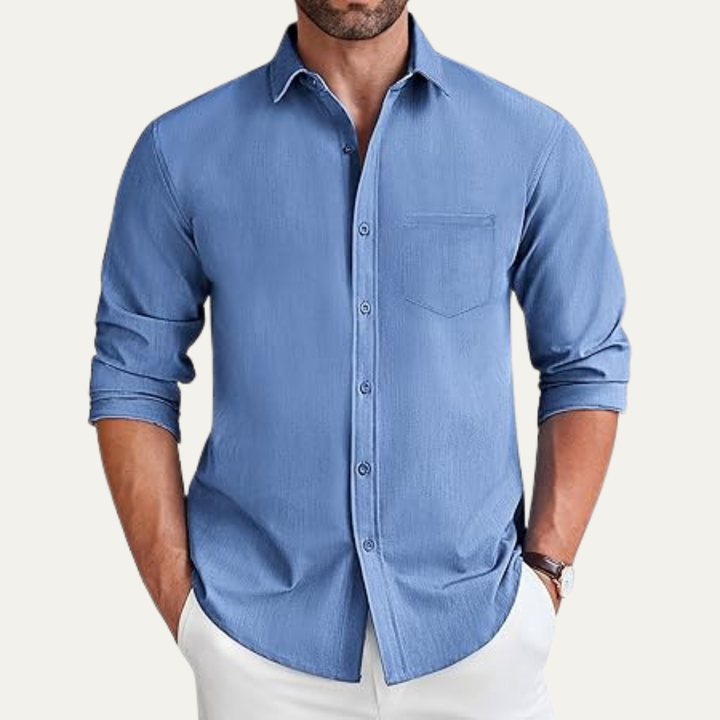 Mens Casual Button-Down Shirt Lightweight Cotton Blend